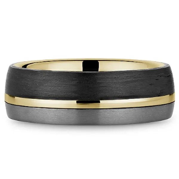Bleu Royale Three-Tone Gold, Forged Carbon & Tantalum Stripe Wedding Band