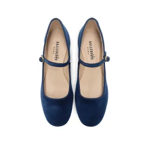 Blue velvet ballerinas with strap
