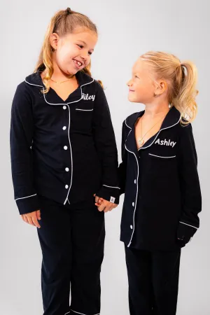 Boys long jersey personalised pyjamas Black