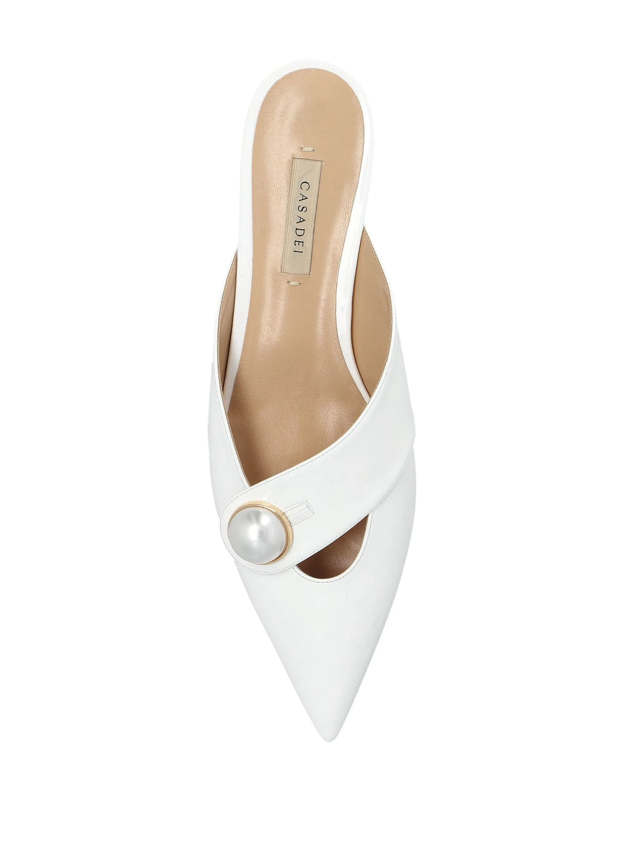 Casadei Blade Pearl Detail White Mules