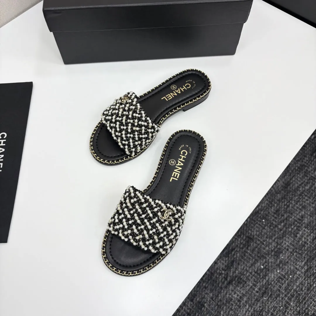 CC 25  Mules Flat Pearl Cord and Lambskin 270770