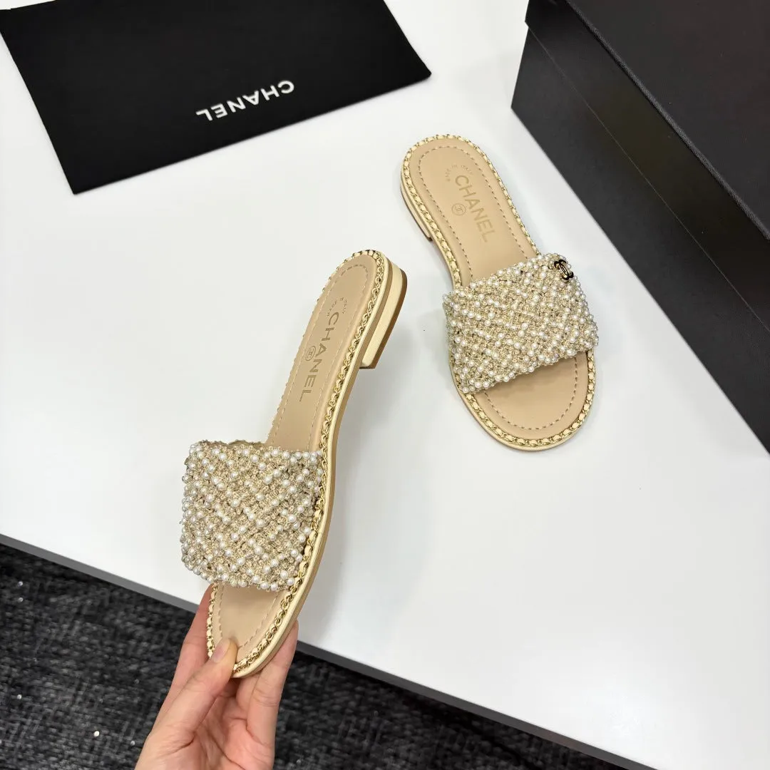 CC 25  Mules Flat Pearl Cord and Lambskin 270770