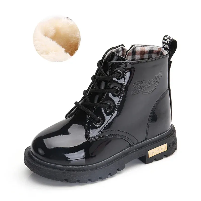 Children Shoes PU Leather Waterproof Plush Boots Kids Snow Boots Brand Girls Boys Casual Boots Fashion Sneakers