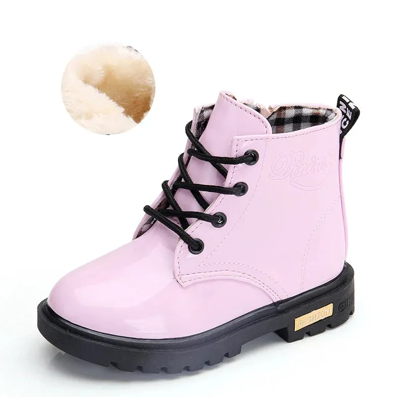 Children Shoes PU Leather Waterproof Plush Boots Kids Snow Boots Brand Girls Boys Casual Boots Fashion Sneakers