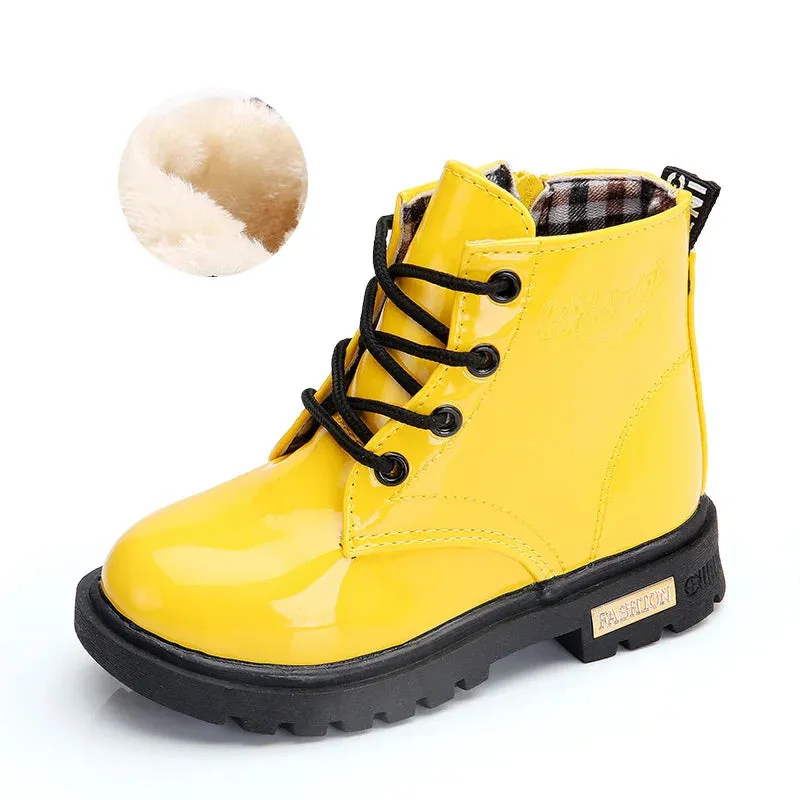 Children Shoes PU Leather Waterproof Plush Boots Kids Snow Boots Brand Girls Boys Casual Boots Fashion Sneakers