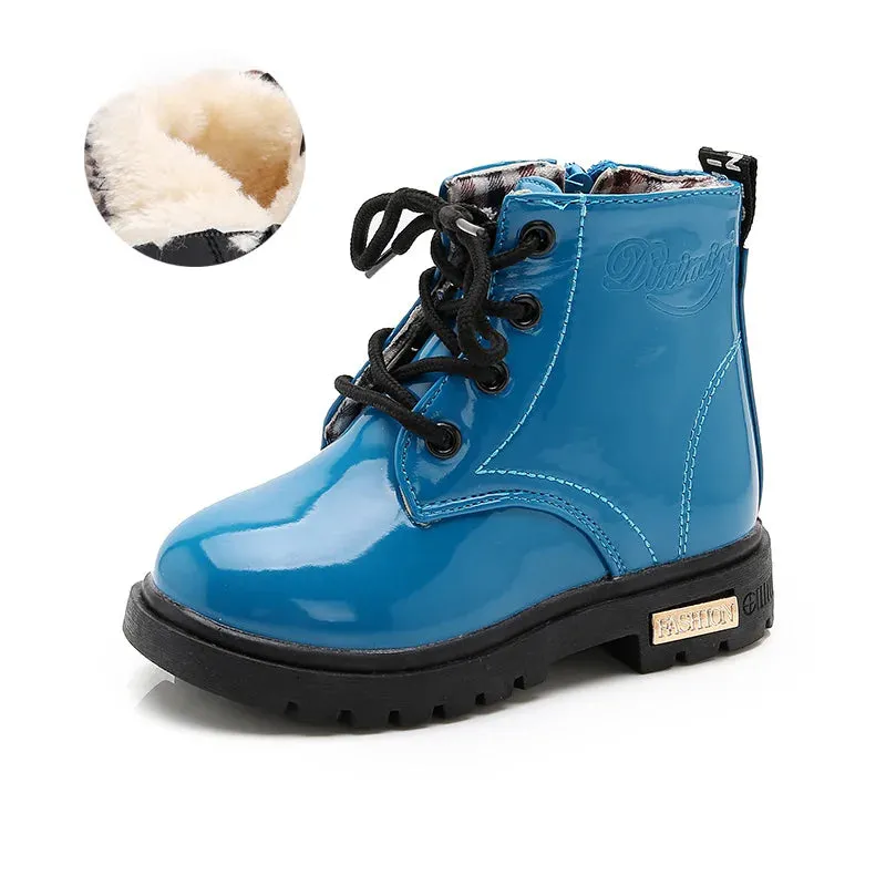 Children Shoes PU Leather Waterproof Plush Boots Kids Snow Boots Brand Girls Boys Casual Boots Fashion Sneakers