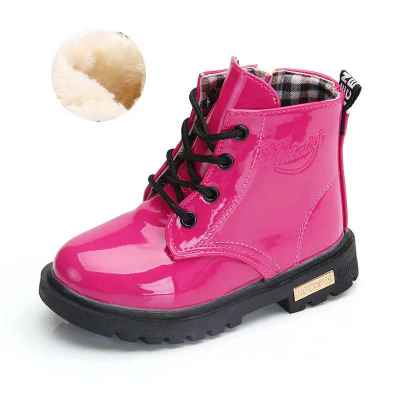 Children Shoes PU Leather Waterproof Plush Boots Kids Snow Boots Brand Girls Boys Casual Boots Fashion Sneakers
