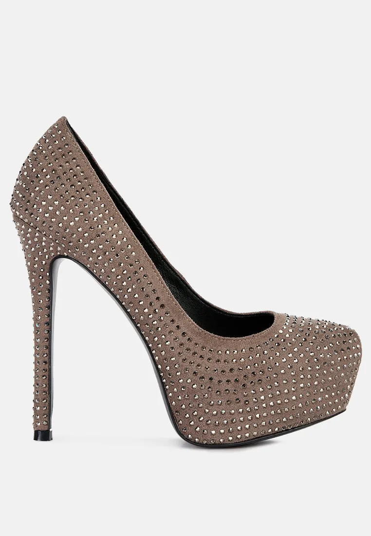 Clarisse Diamante Faux Suede High Heeled Pumps By Ruw
