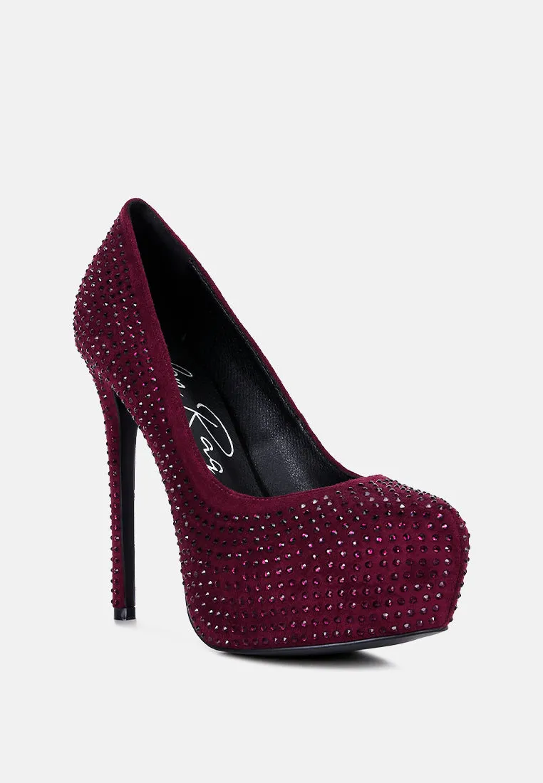 Clarisse Diamante Faux Suede High Heeled Pumps By Ruw