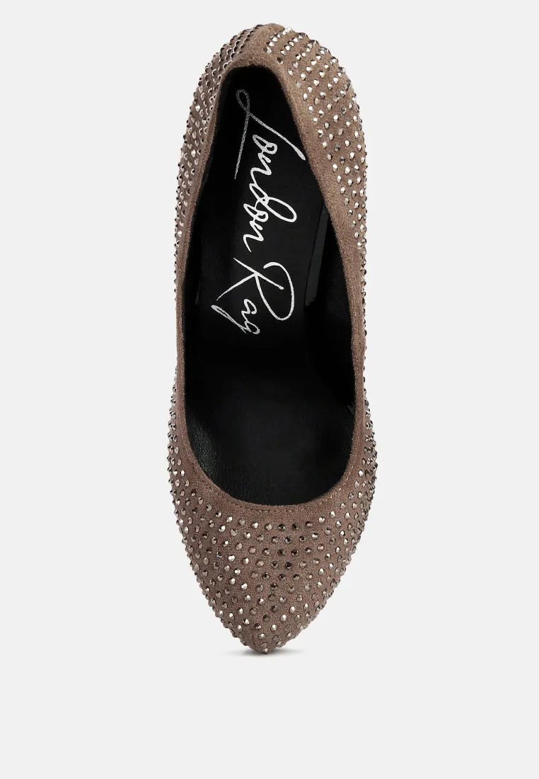 Clarisse Diamante Faux Suede High Heeled Pumps By Ruw