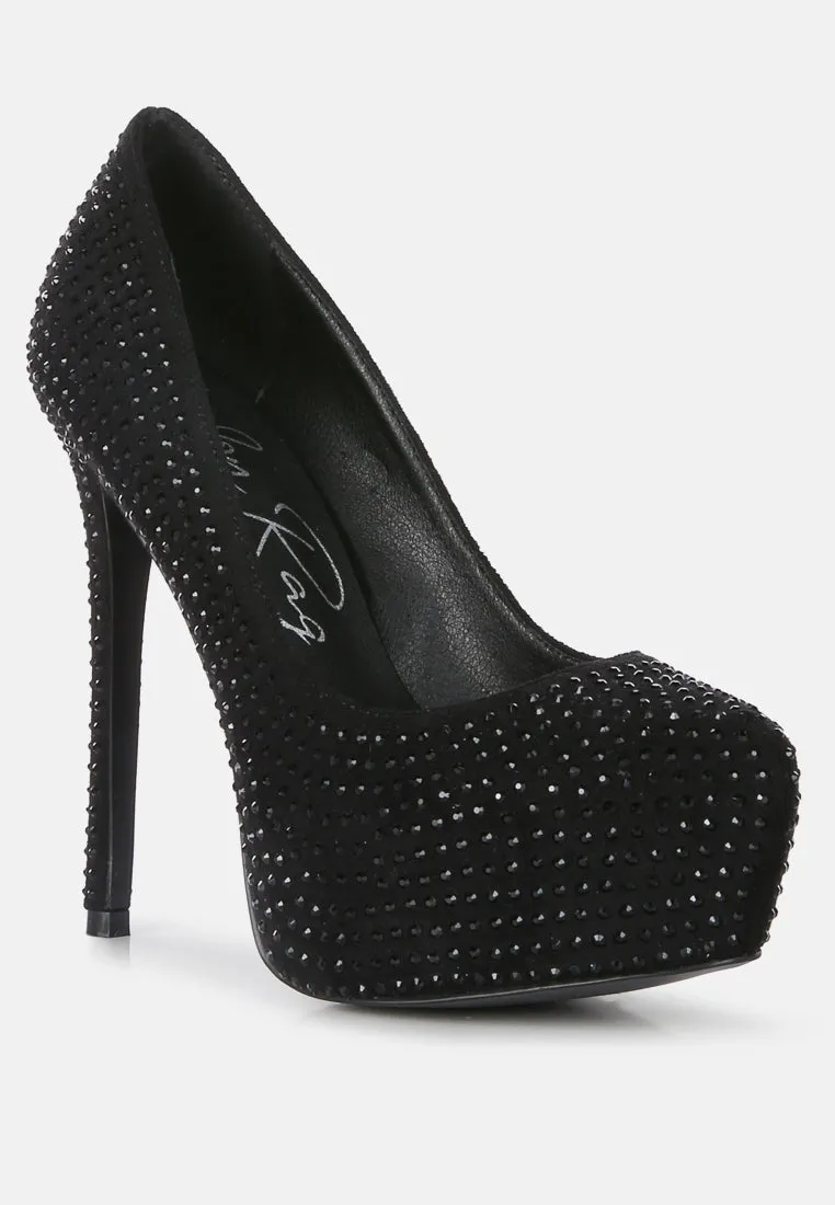 Clarisse Diamante Faux Suede High Heeled Pumps By Ruw