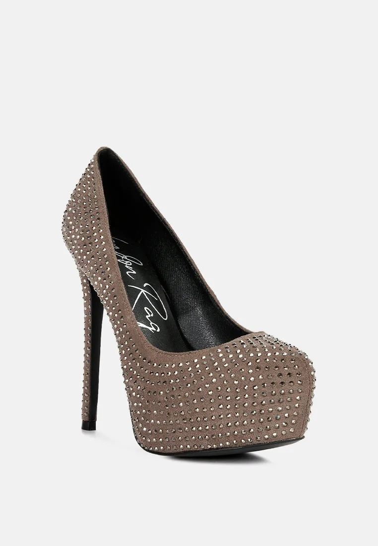 Clarisse Diamante Faux Suede High Heeled Pumps By Ruw