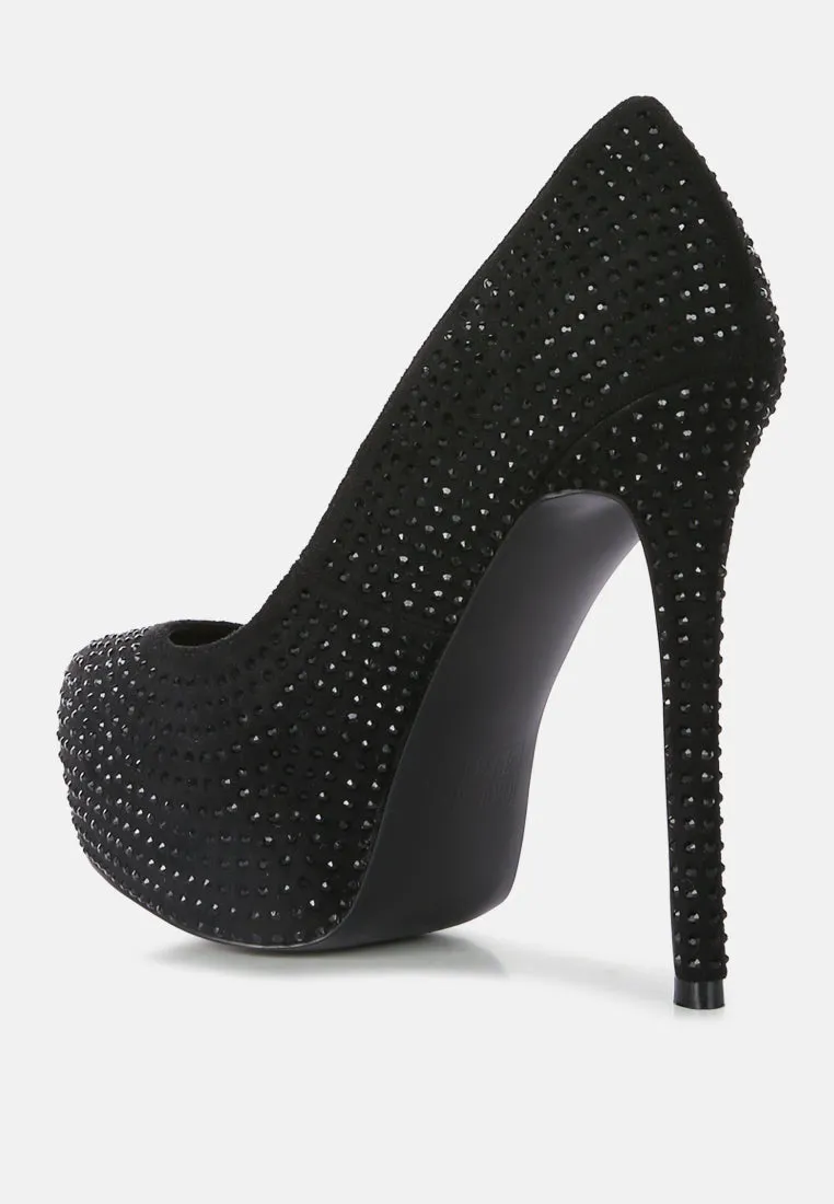 Clarisse Diamante Faux Suede High Heeled Pumps By Ruw