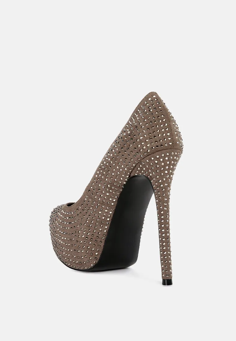 Clarisse Diamante Faux Suede High Heeled Pumps By Ruw