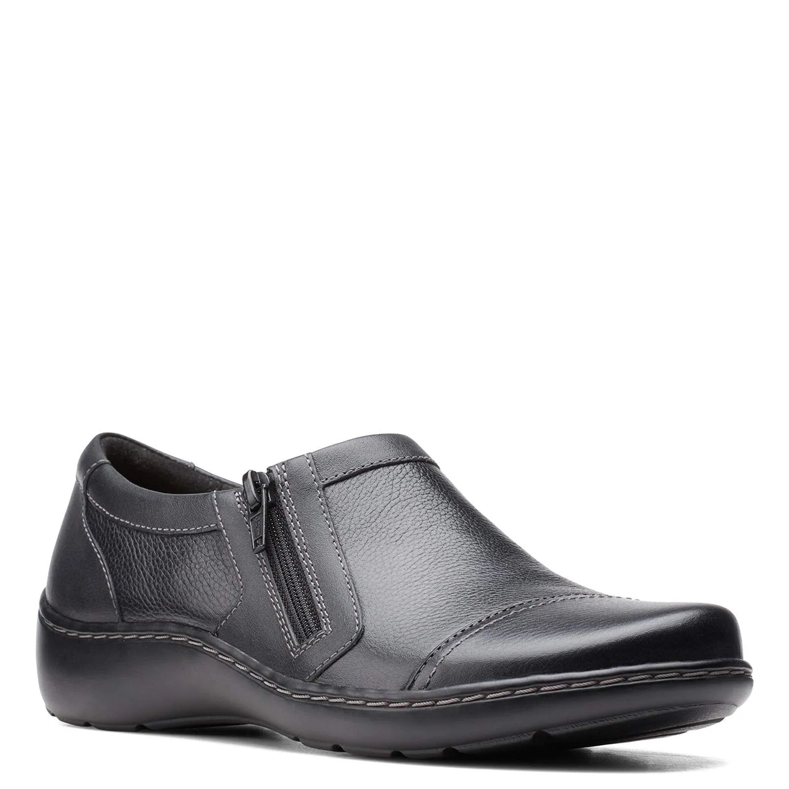 Clarks womens Cora Giny Loafer Flat, Black Tumbled/Smooth Leather, 10 Wide US