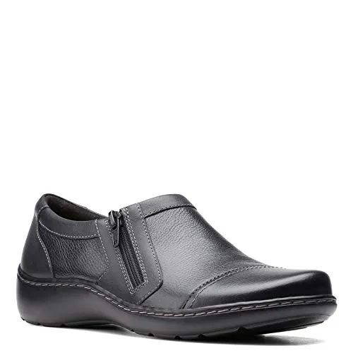 Clarks womens Cora Giny Loafer Flat, Black Tumbled/Smooth Leather, 8.5 US