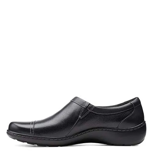 Clarks womens Cora Giny Loafer Flat, Black Tumbled/Smooth Leather, 8.5 US