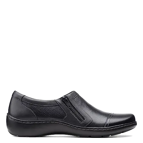 Clarks womens Cora Giny Loafer Flat, Black Tumbled/Smooth Leather, 8.5 US