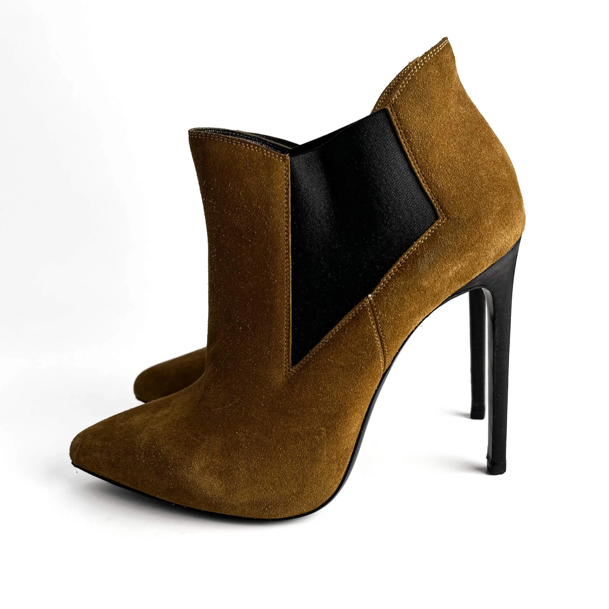 Classic Paris Ela Suede High Heel Ankle Boots 40 1/2 Cinnamon