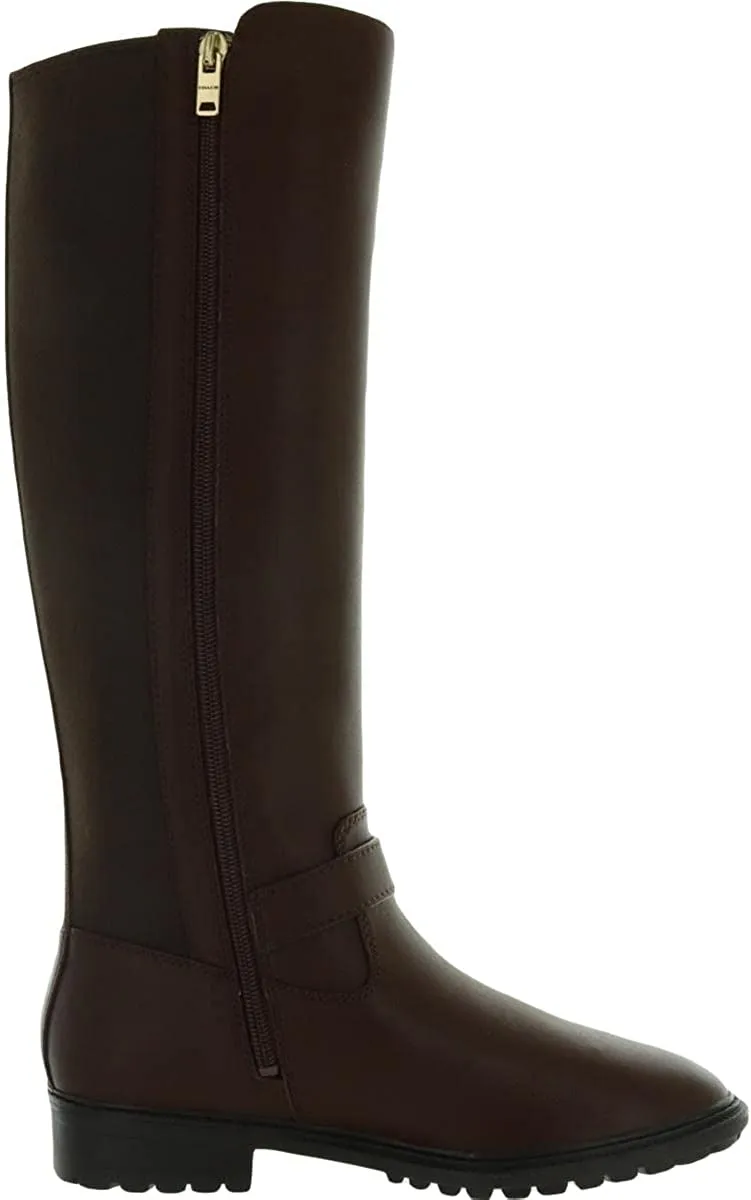 COACH Womens Farrah II Faux-Leather Zipper Knee-High Boots Brown 7 Medium (B,M)