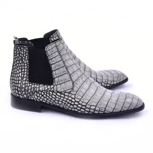 CORRENTE Embossed Crocodile Print Grey Ankle Boot