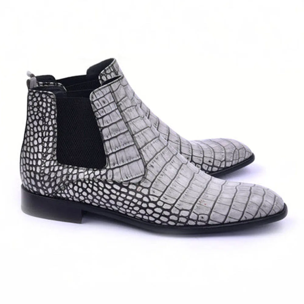 CORRENTE Embossed Crocodile Print Grey Ankle Boot