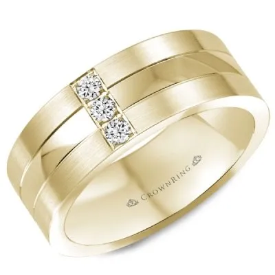CrownRing 8MM Satin & High Polish Wide Diamond Wedding Band