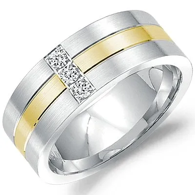 CrownRing 8MM Satin & High Polish Wide Diamond Wedding Band