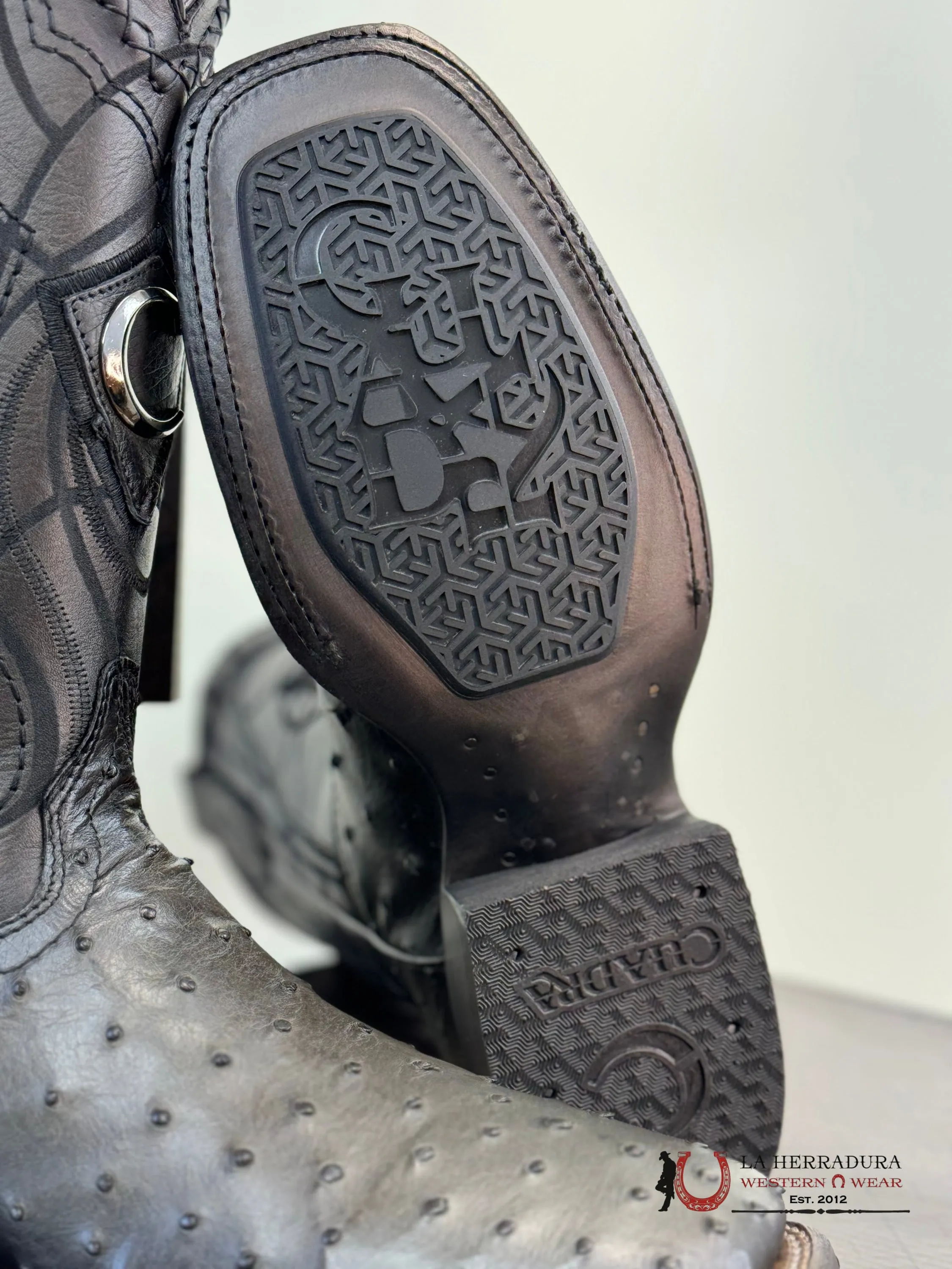 CUADRA BOOTS OSTRICH GREY LASER & EMBROIDERY SQUARE TOE