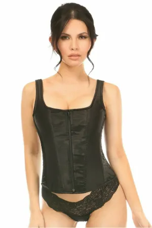 Deluxe Black Satin Steel Boned Corset with Straps