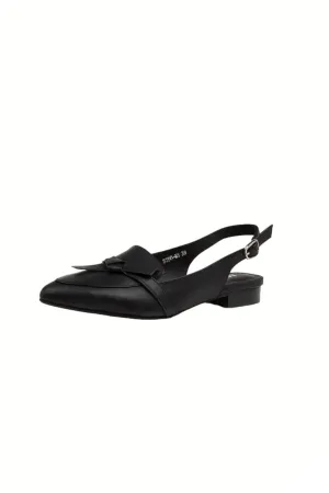 Dido Black Leather Slingback Flat Heel