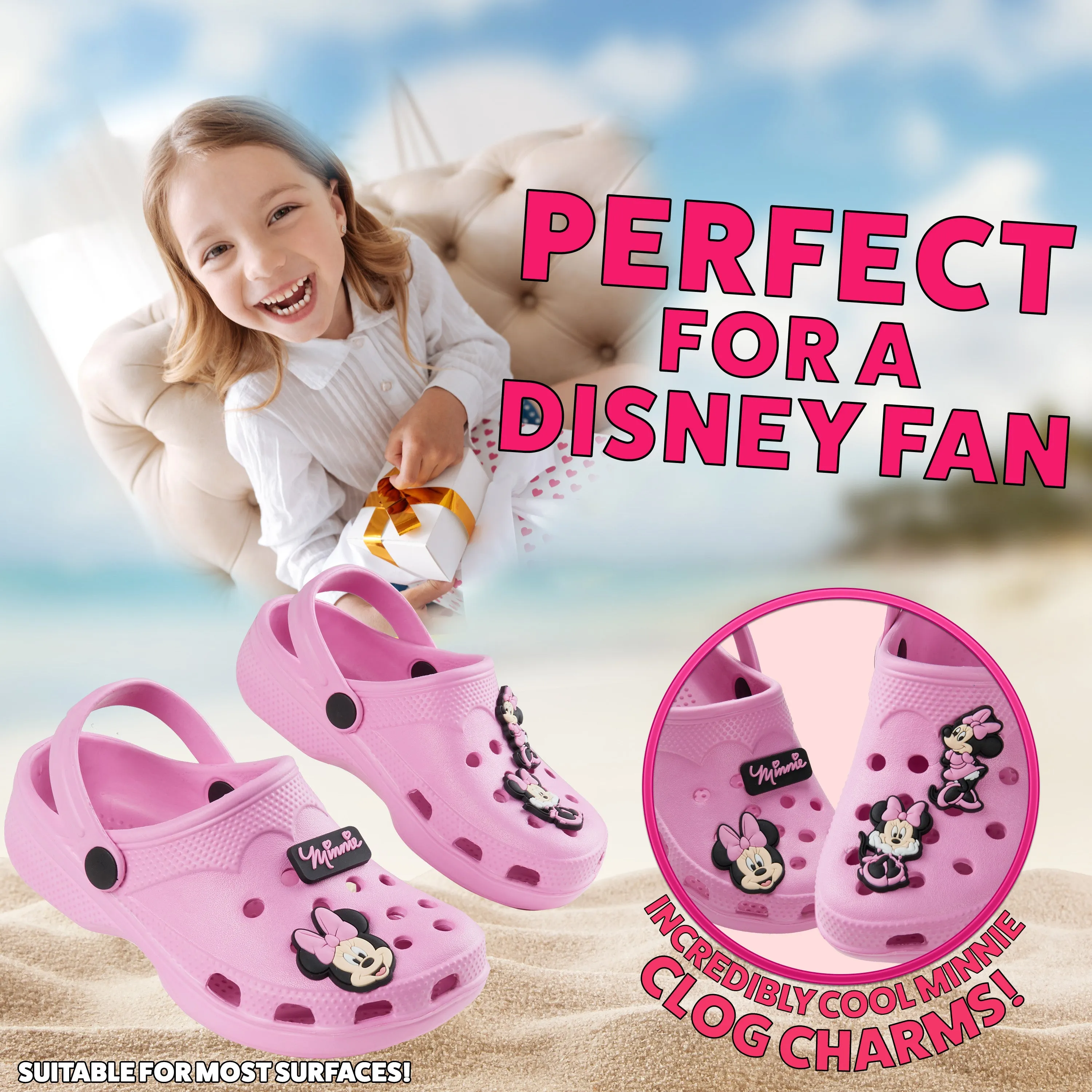 Disney Girls Clogs with Removable Rubber Charms - Pink Minnie