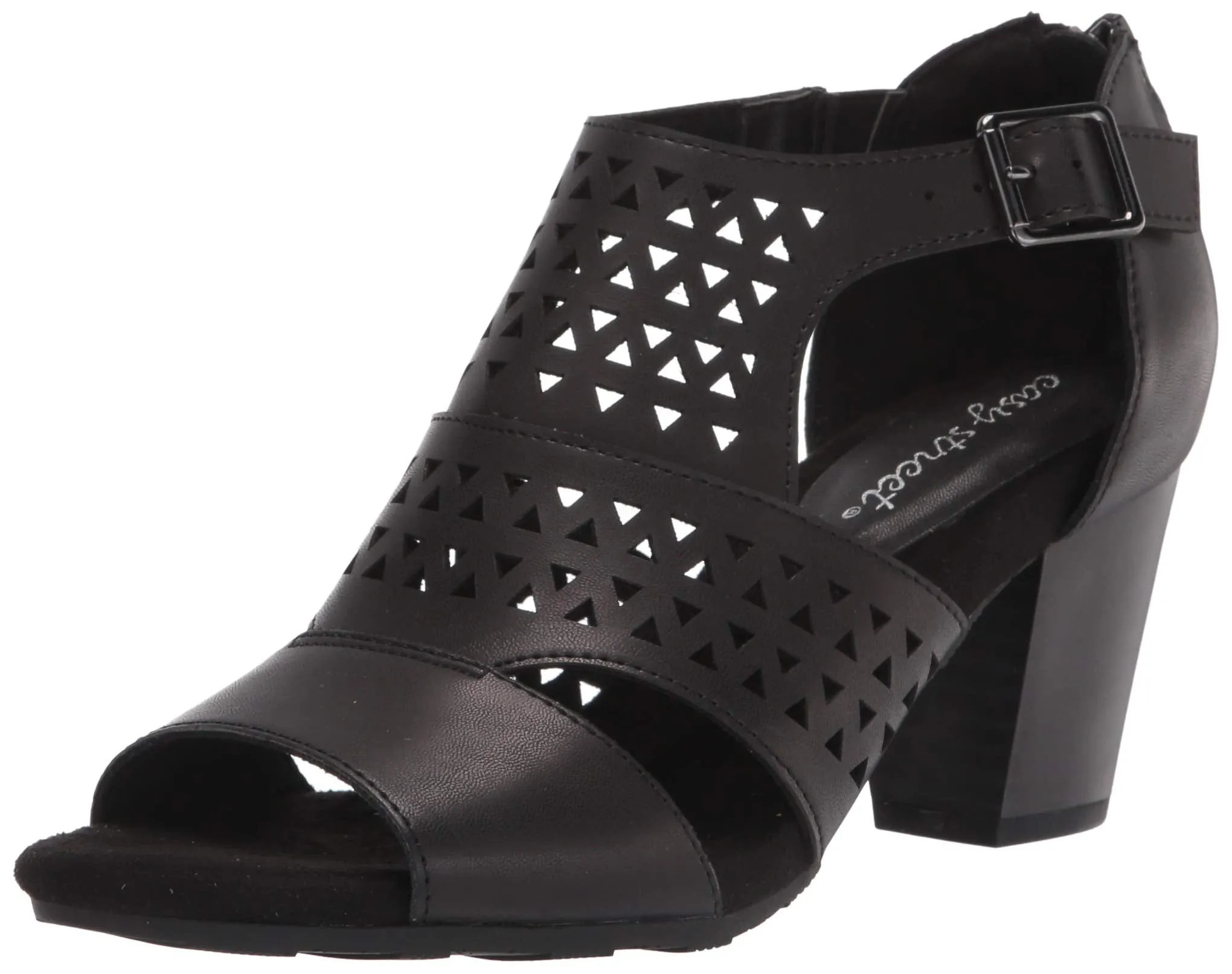 Easy Street Women's Block Heel Sandal Heeled, Black, 8 Wide