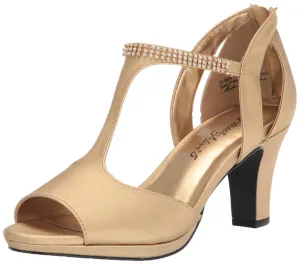 Easy Street Women's Flash Heeled Sandal, Gold Satin, 9