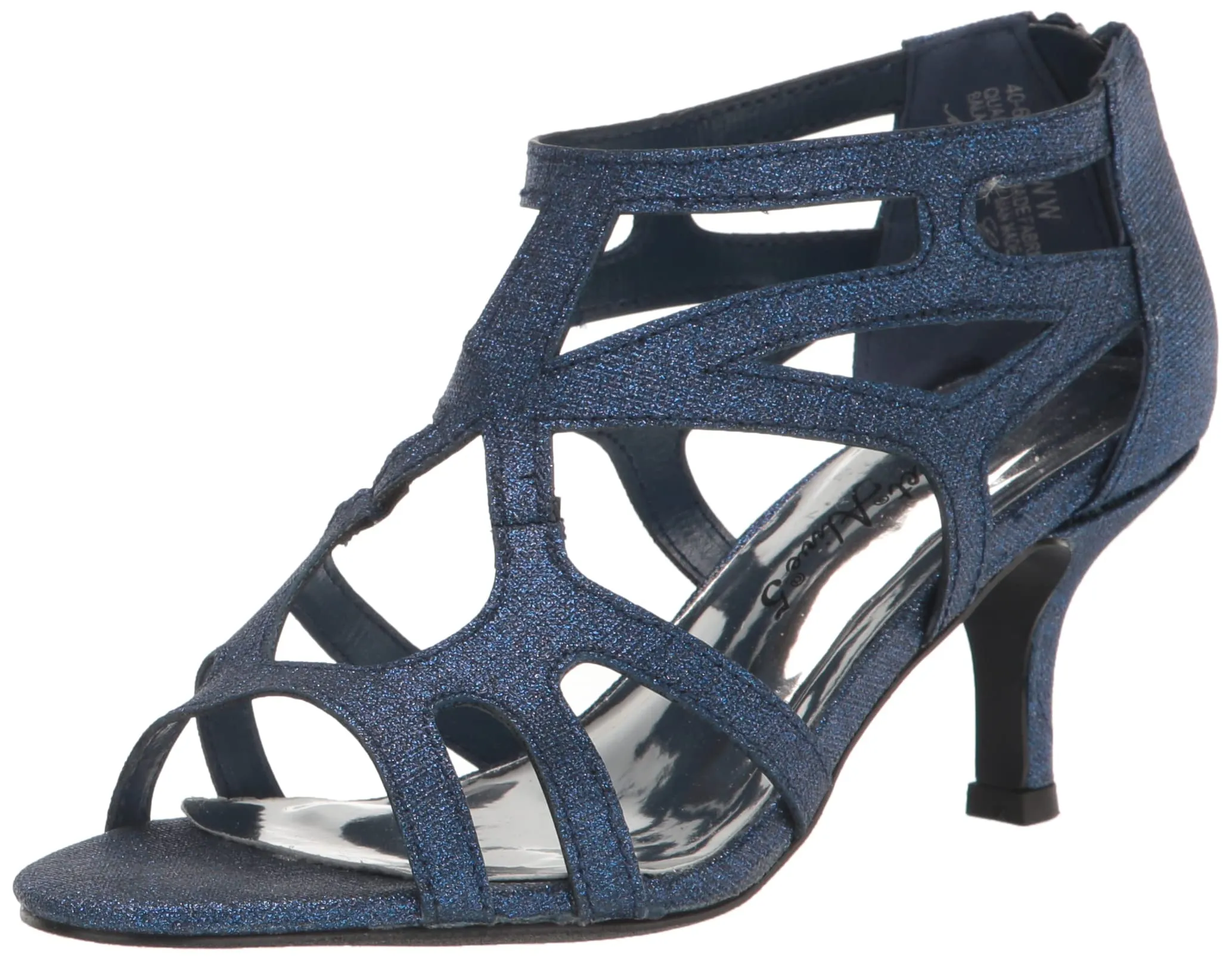 Easy Street Women's Flattery Heeled Sandal, Navy Glitter, 10 X-Wide