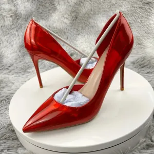 Electroluminescent red side empty pointed toe  high thin heels