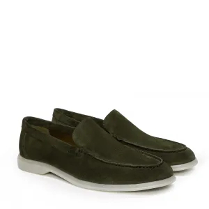 Elegant Yacht Shoes in Olive Green Suede Leather