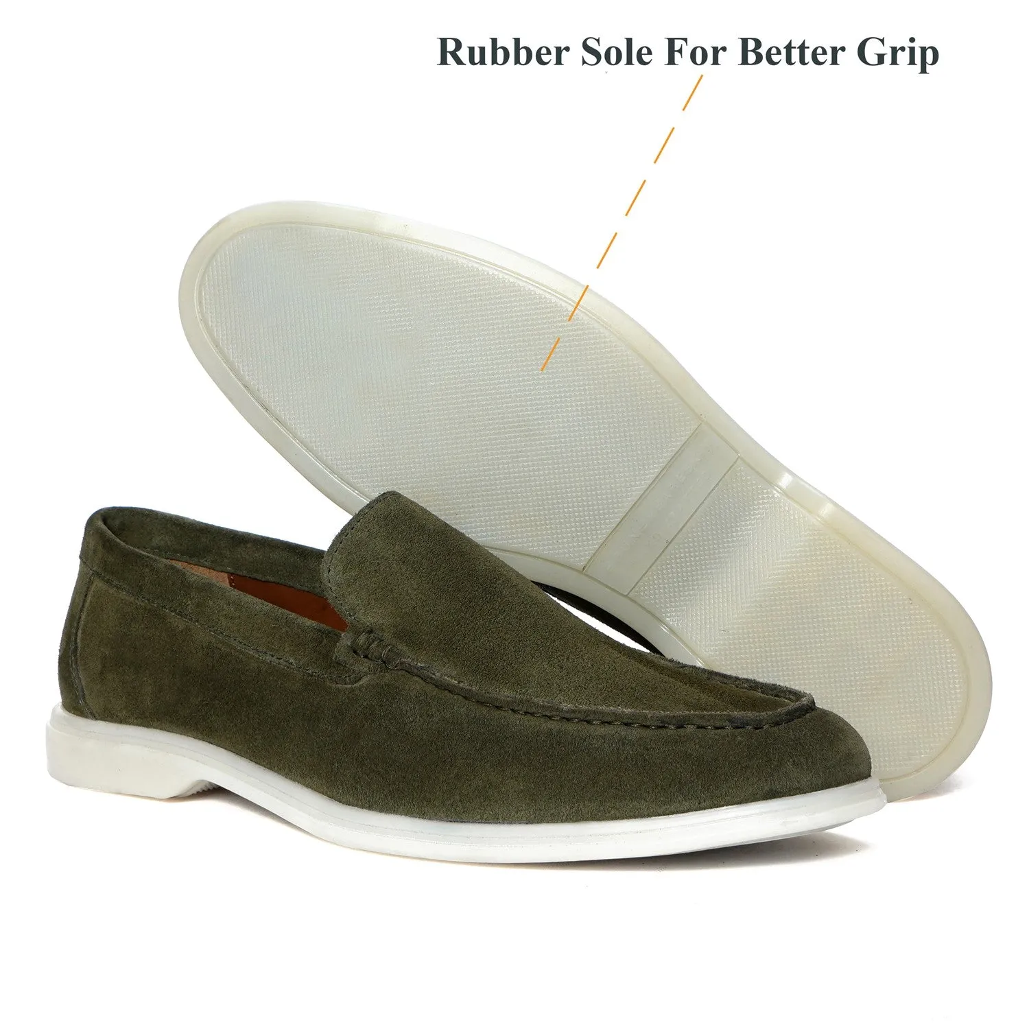 Elegant Yacht Shoes in Olive Green Suede Leather