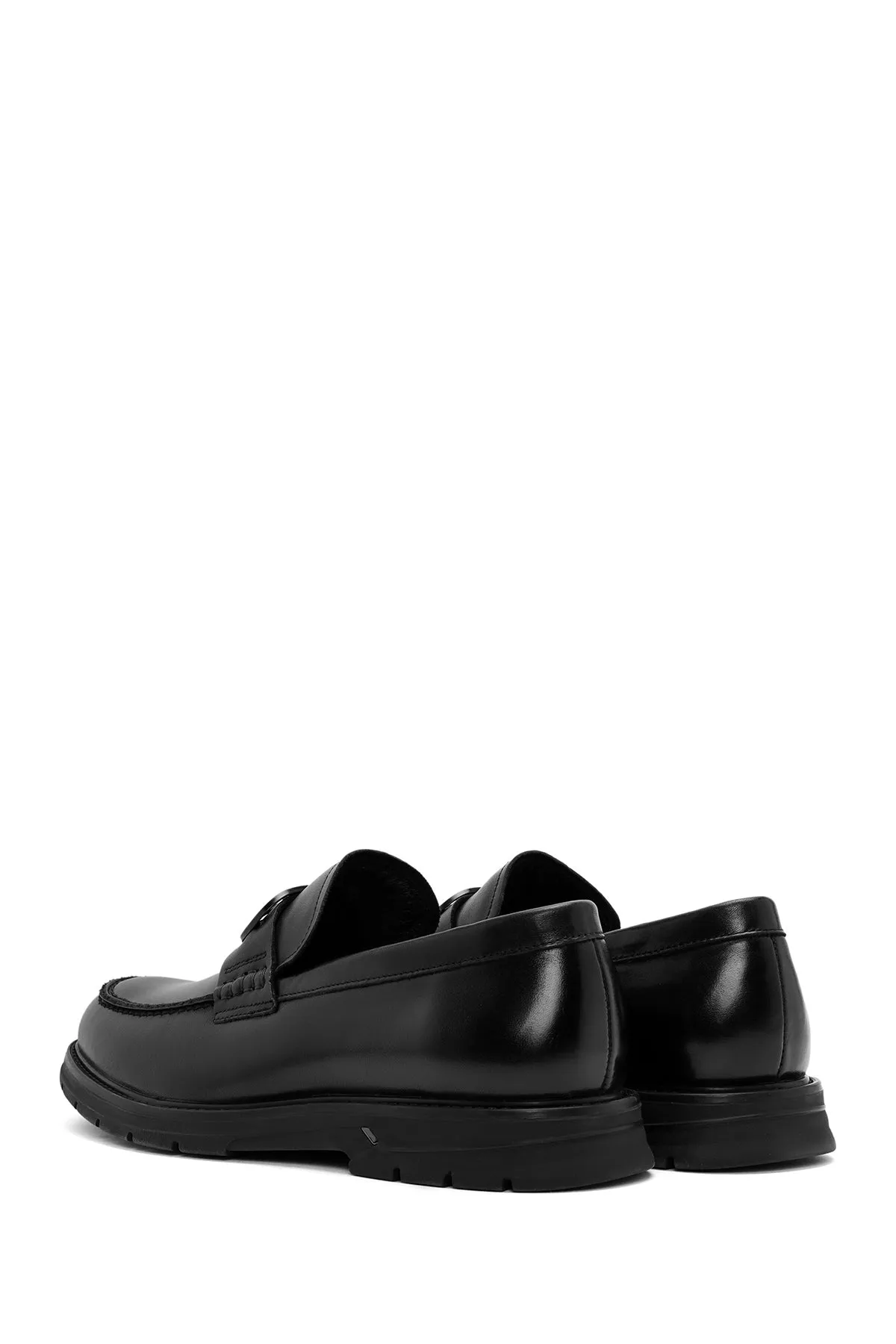 Erkek Siyah Tokalı Deri Casual Loafer