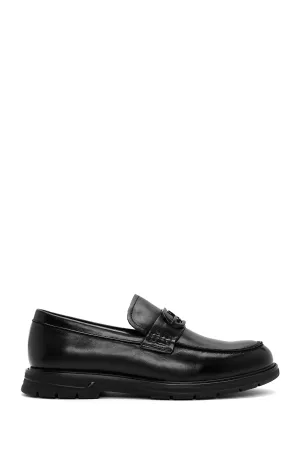 Erkek Siyah Tokalı Deri Casual Loafer