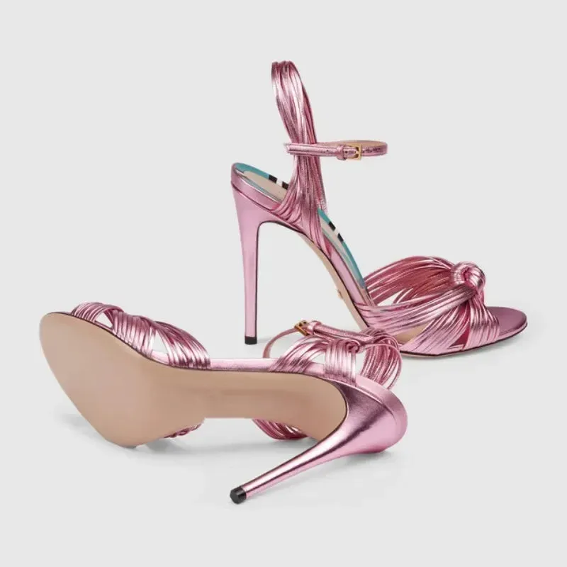 European American Women Big Size Shallow Gold Stiletto Sandals