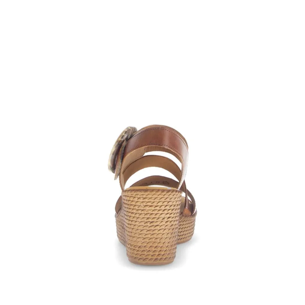 Gabor High Wedge Leather Sandal Camel