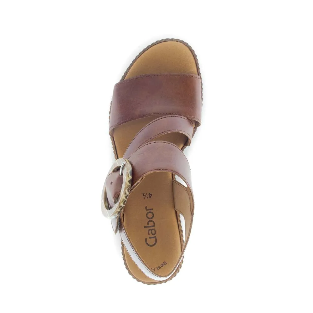 Gabor High Wedge Leather Sandal Camel