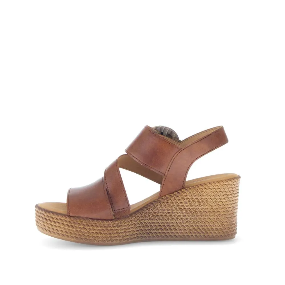 Gabor High Wedge Leather Sandal Camel