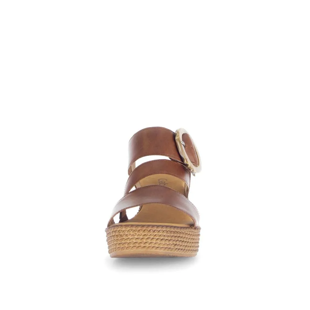 Gabor High Wedge Leather Sandal Camel