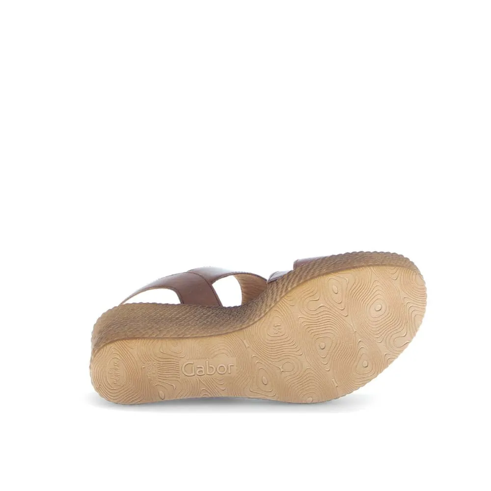 Gabor High Wedge Leather Sandal Camel