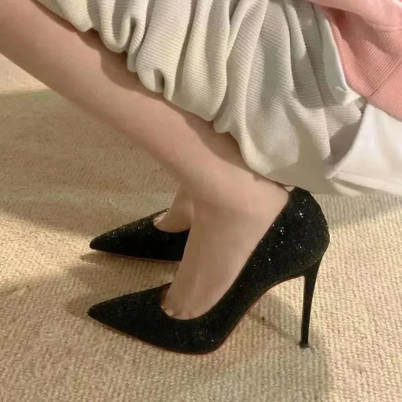 Gothic Black High Heels for Women 9cm Stiletto Pointed Toe