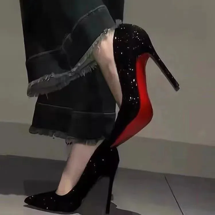 Gothic Black High Heels for Women 9cm Stiletto Pointed Toe