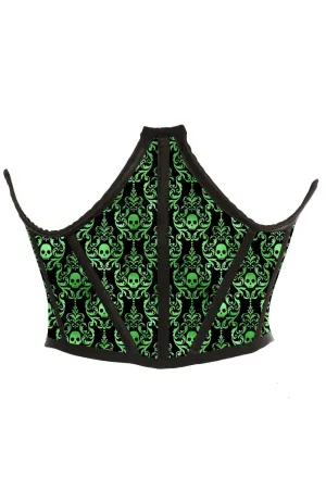 Green & Black Skull Satin Open Cup Waist Cincher