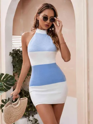 GYPSY - Color Block Halter Neck Knit Dress